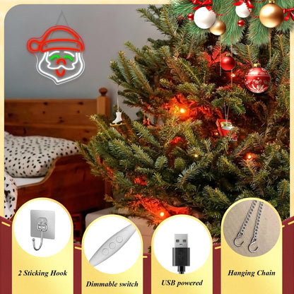 ineonlife Santa Claus Neon Sign Merry Christmas Led Light Up Christmas Neon Signs for Wall Decor Acrylic Board Santa Claus Decor Suitable for Party Indoor Bedroom Gifts