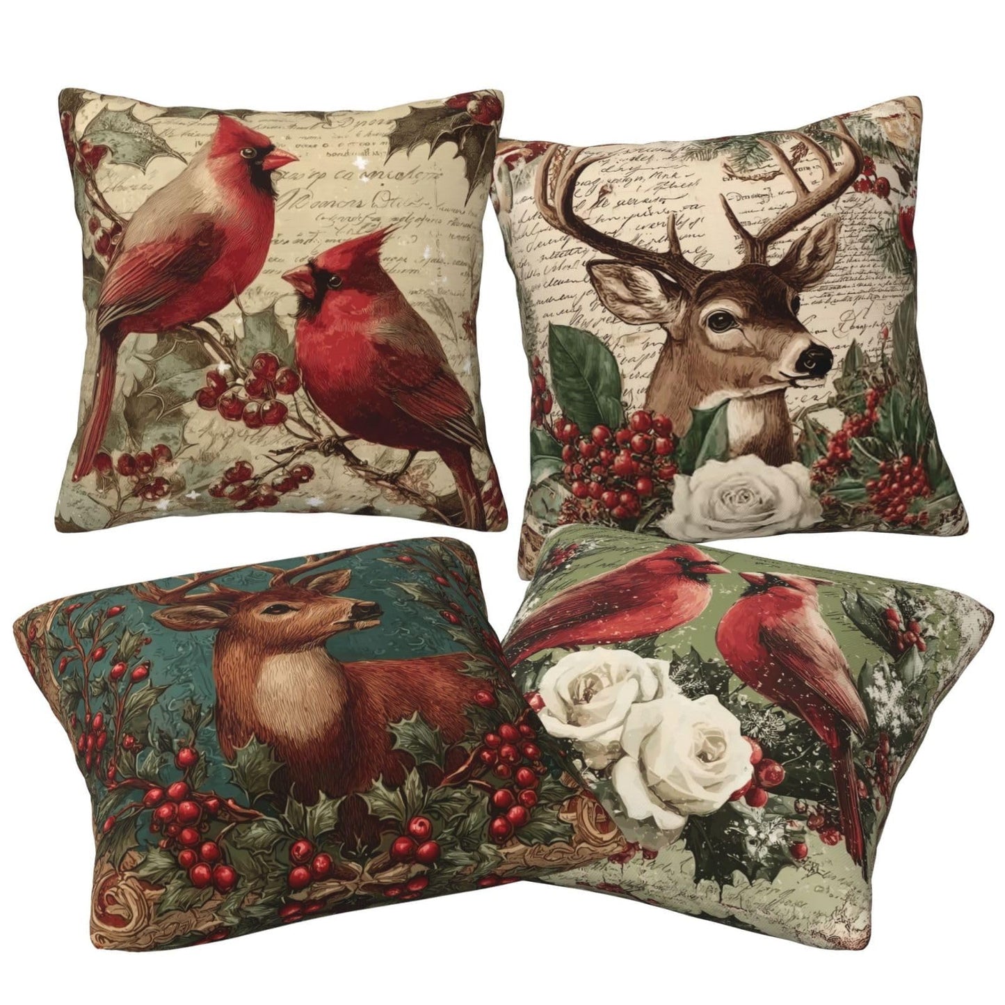 oyebn Christmas Animals Throw Pillow Covers Set of 4 Decorative Soft Double Sided Print Pillow Case Farmhouse Home Decor for Living Room Sofa Couch 18x18