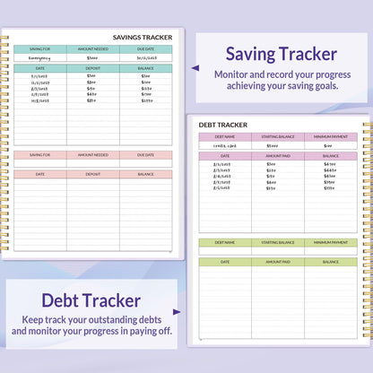 SUNEE Budget Planner - Monthly Budget Book with Expense Tracker Notebook, A4(8.5" x 11") Undated 12 Month Bill Organizer & Finance Planner to Manage Your Money, Account Book with Colorful Tab, Purple