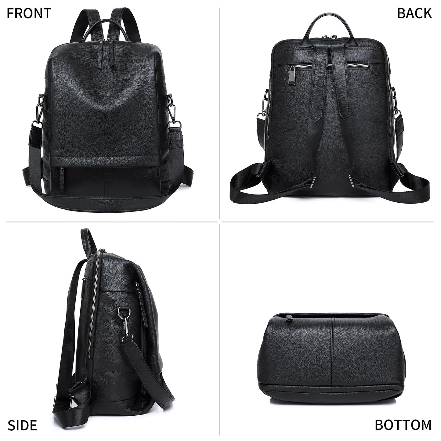Wesccimo Genuine Leather Backpack Purse for Women, Fashion Designer Soft Backpack with Large Compartment Black