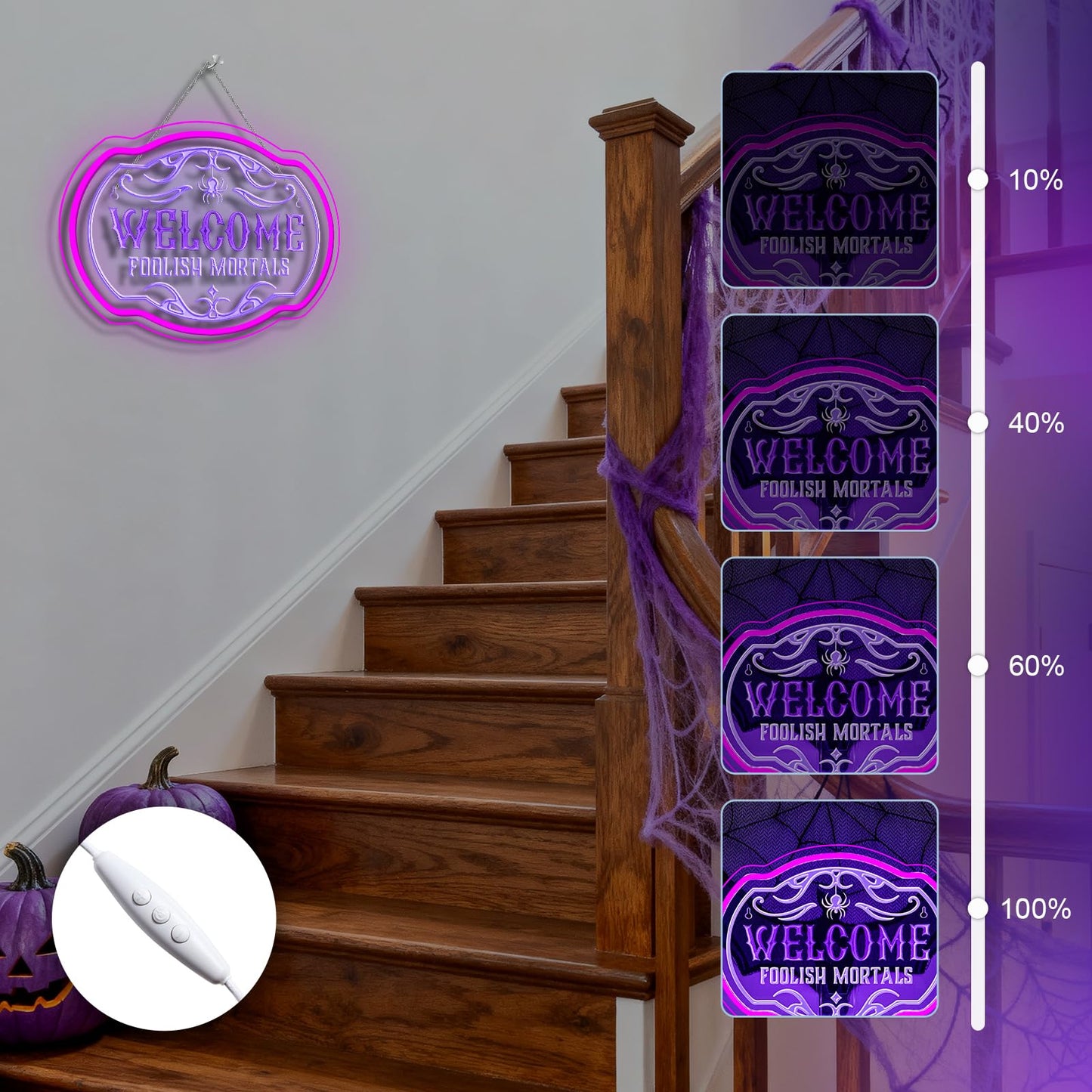 DREAMFORT Welcome Foolish Mortals Neon Sign - Haunted Mansion LED Wall Decor for Christmas, Horror Parties & Themed Bars, USB-Powered with Adjustable Brightness, Spooky Flicker Effect