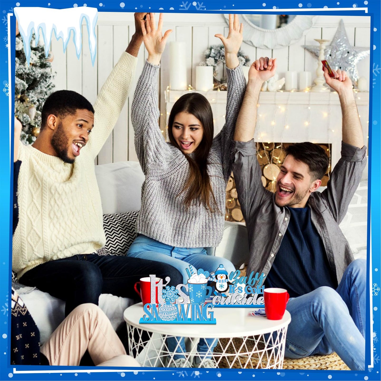 Shellwei 6 Pcs Winter Party Table Decorations Snowflake Snowman Wooden Centerpieces Winter Let It Snow Party Baby is Cold Outside Decoration for Christmas Baby Shower Supplies