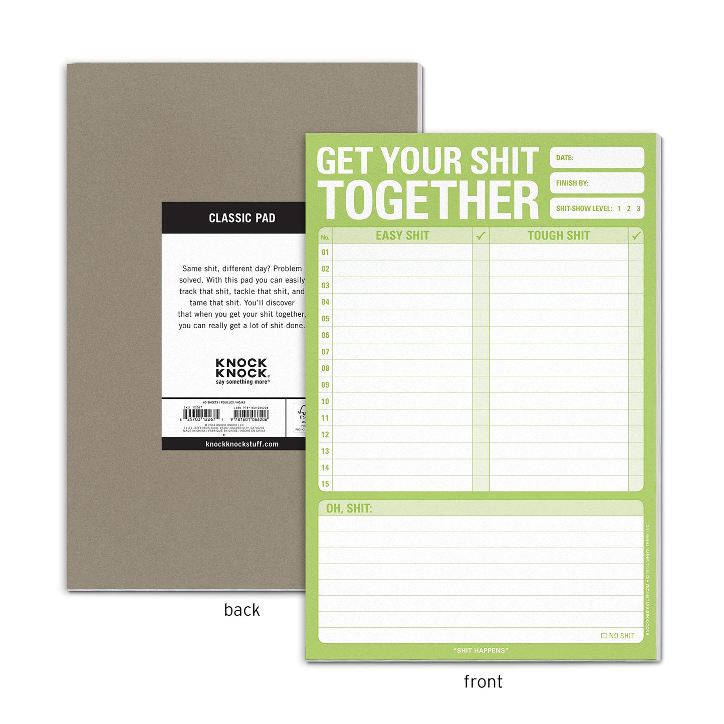 1-Count Knock Knock Get Your Shit Together Pad, To Do List Notepad & Daily Planner Pad, 6 x 9-inches (Green)