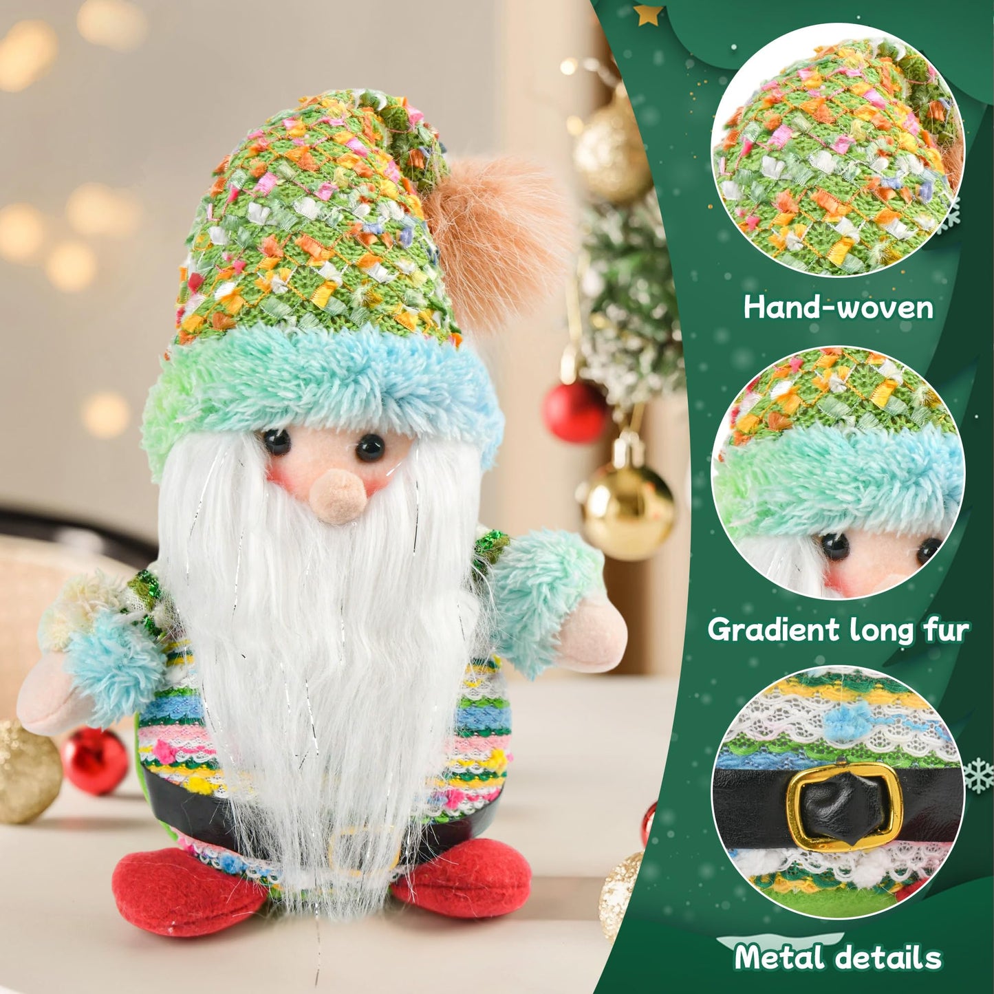 Fruasio Pastel Christmas Gnome and Snowman Set, Handcrafted Scandinavian Tomte Decor with Gradient Fur, Weighted Holiday Tabletop Decorations for Mantel Shelf Tiered Tray Winter Home Decor