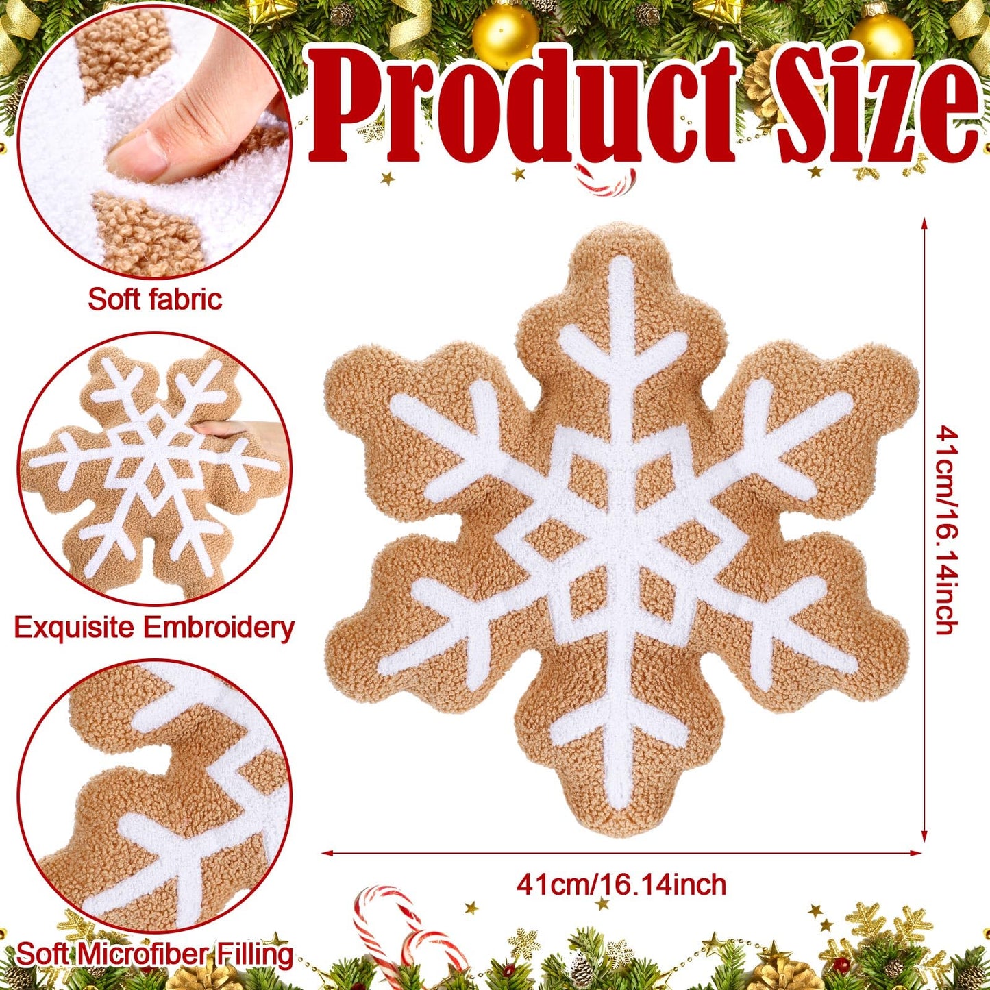 Marsui Christmas Snowflake Pillow 16 Inch, Soft Plush Christmas Shaped Decorative Throw Pillow for Couch, Bed, or Home Decor, Snowflake Shaped Cushion for Xmas Holiday Party Decorations