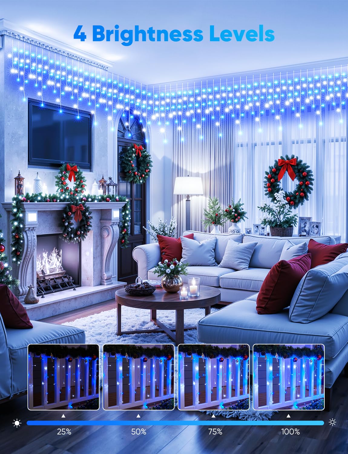 Icicle Christmas Lights Outdoor - 40 FT 432 LED Icicle Lights with 81 Drops, 8 Modes, Ice String Lights with Remote, Timer, Waterproof Fairy Lights for Roof Patio Tree House Decor, Blue & White