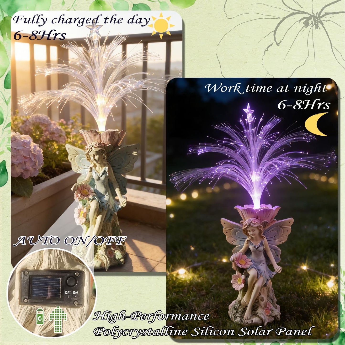 Fairy Garden Decor Statue - 17 inch Solar Flower Fairy Garden Statues With Colour Changing Fiber Optic Lights Outdoor Statues for Yard Patio Balcony, fairies Figurines Gifts for Mom Grandma Women.