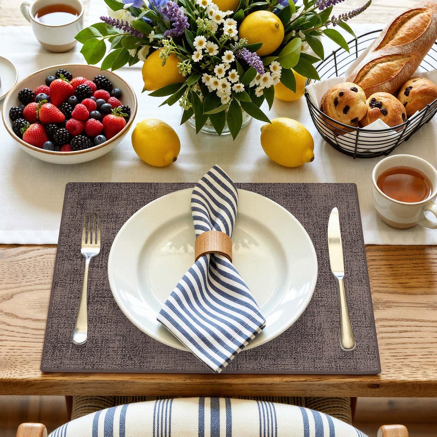 homing Faux Leather Heat Resistant Placemats 6 Packs, Waterproof Wipeable Dining PU Place Mats for Indoor & Outdoor, Easy to Clean, Brown