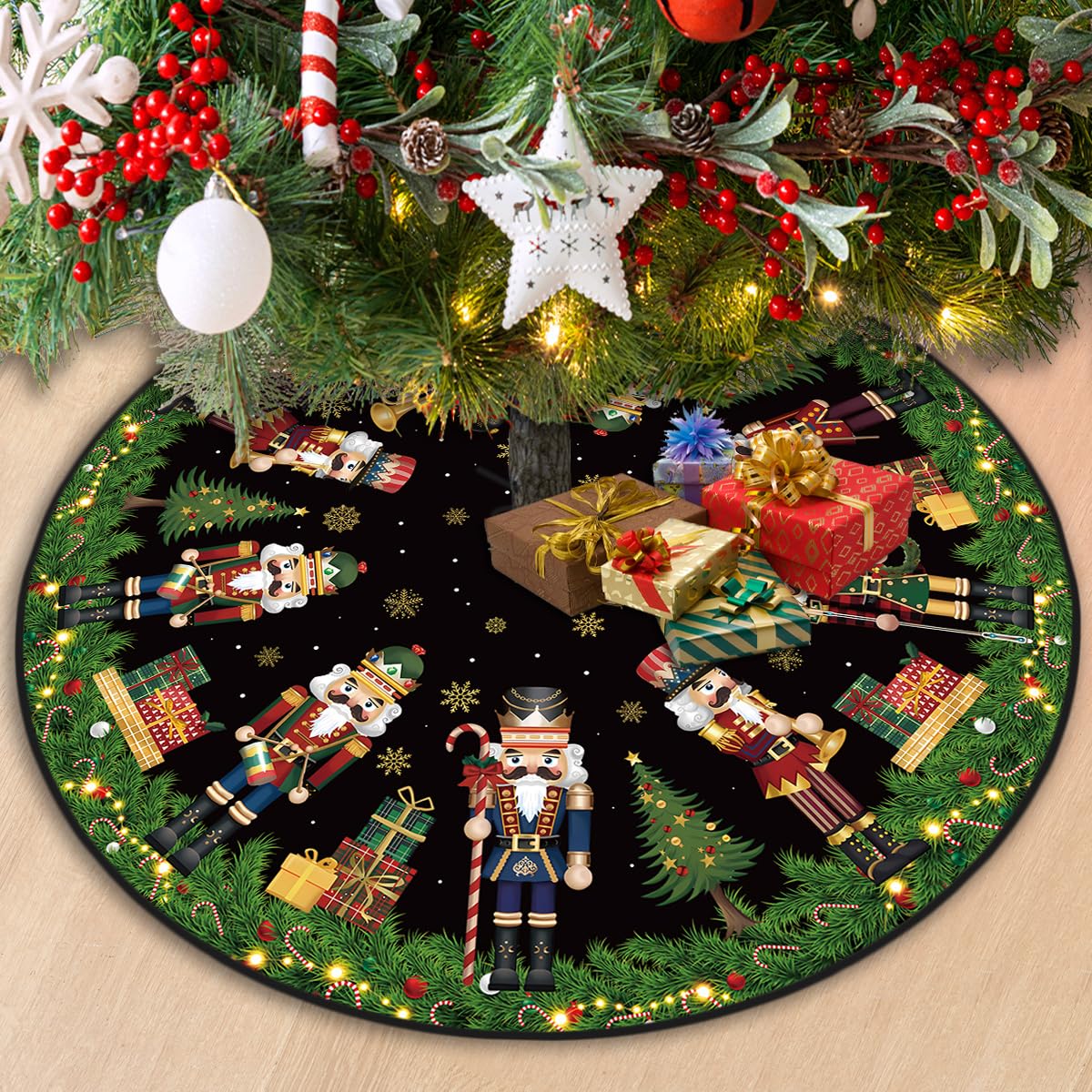 Nutcracker Christmas Tree Skirt 48 Inch Christmas Nutcracker Tree Collar New Year Winter Xmas Tree Decor Nutcracker Christmas Decorations for Home Party