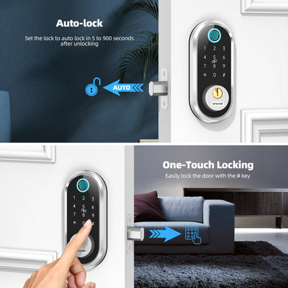 Smart Keyless Entry Door Lock - Fingerprint Electronic Deadbolt Touchscreen Keypad SMONET Biometric Digital Bluetooth Door Lock Smart Deadbolt Compatible with Alexa for Homes and Hotel