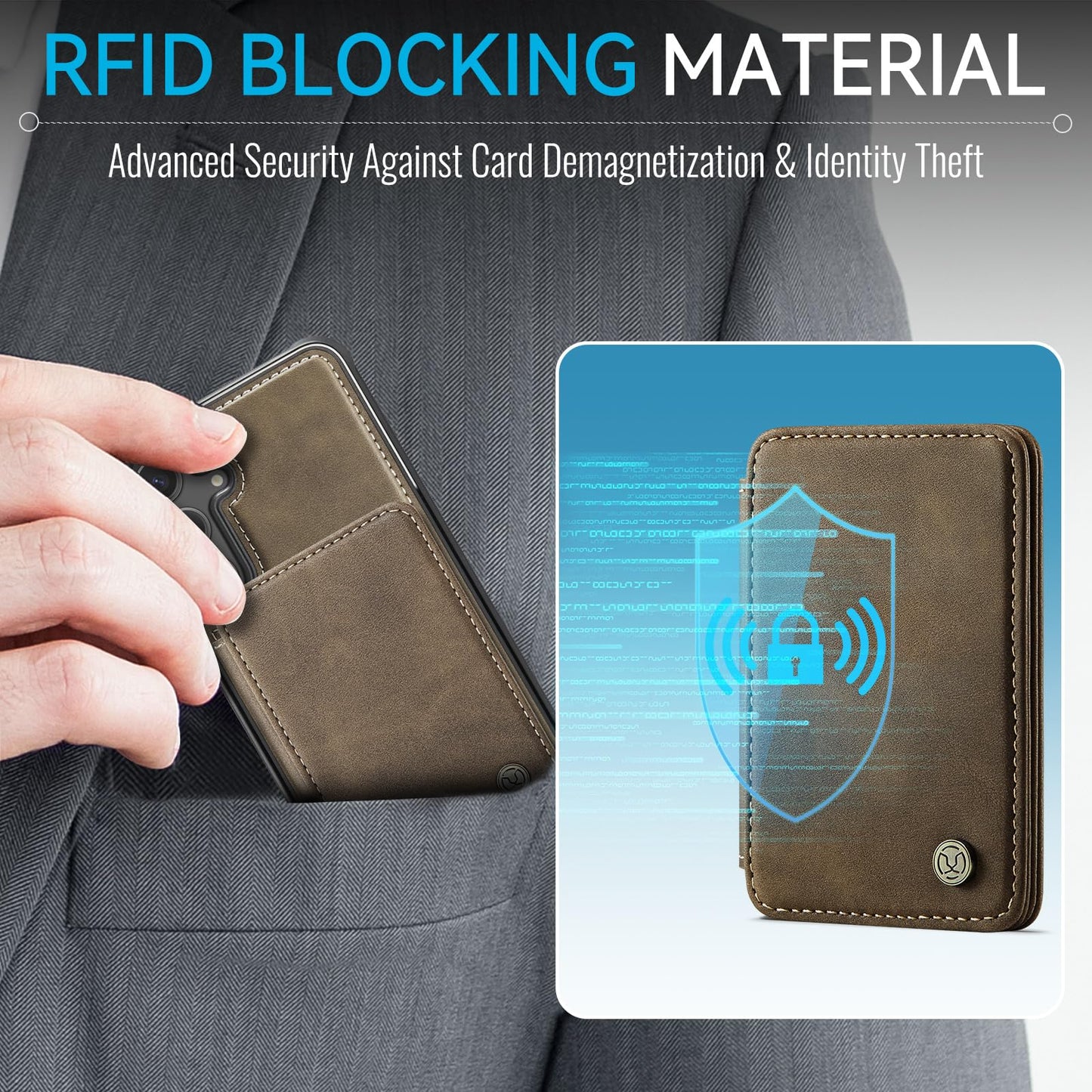 Usroom Compatible with Magsafe for Samsung Galaxy S25 Wallet Case Magnetic Card Holder, RFID Blocking 2 in 1 Detachable Kickstand Shockproof Case for Women Men, Brown
