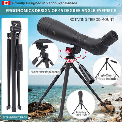 ED 20-60X60 FMC Spotting Scope Compact (Long Range Spotting, Water-Resistant) with Metal Tripod, Carry Bag, Phone Holder (ED 20-60X60)