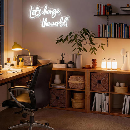 Horseneon Let's Change the World Neon Led Sign, White Neon Signs for Wall Decor, Neon Lights Signs with USB Powered for Bedroom, Living room, Wall Hanging Decor