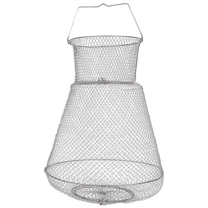 Extra Large Wire Fish Basket, 28X18 inches Fishing Net Cage Collapsible, Crabs Basket Trap Holder for Live Caught Fish, for Seawater, River, and Boat Fishing, Stainless Steel Galvanized, Silver