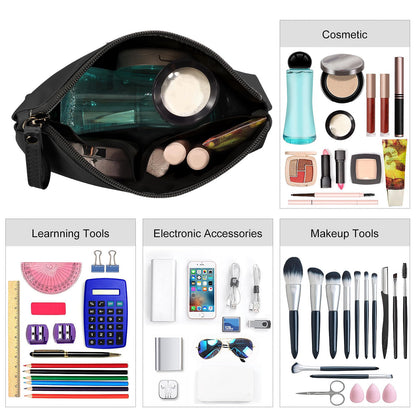 MAANGE Cosmetic Bags for Women Small Makeup Bag for Purse Pu Leather Makeup Pouch Travel Makeup Bag with Zipper Make Up Bag for Travelling (Black)