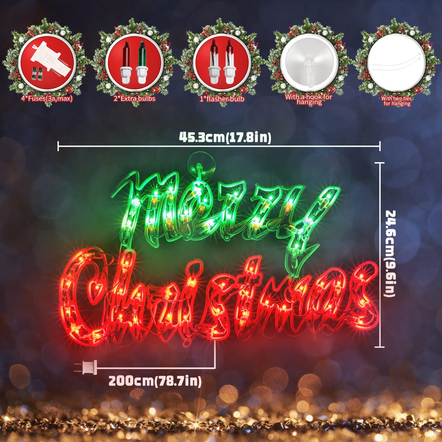 XMASLAND 18 Inch Merry Christmas Window Silhouette Lights Decorations, 50L Christmas Sculpture, 1-PACK