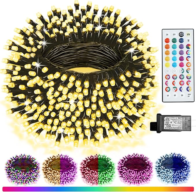 Color Changing Christmas String Lights with Remote, 35 Colors 66FT 200LED String Lights Outdoor Decoration, Connectable Fairy Lights Plug in for XMAS Tree Thanksgiving Christmas Decor, Green Wire