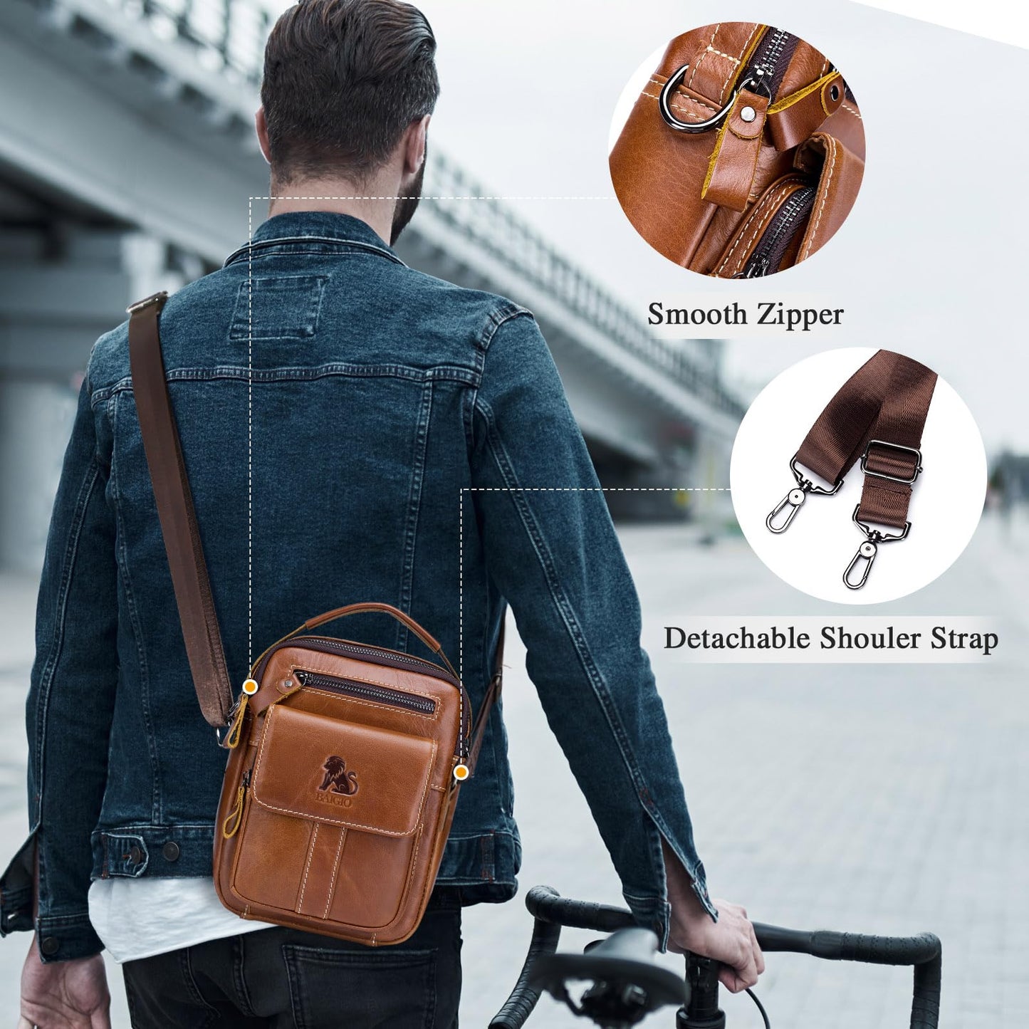 BAIGIO Genuine Leather Small Messenger Bag for Men Crossbody Shoulder Bag for Ipad MIni Handbag Man Purse Satchel for Daily Business