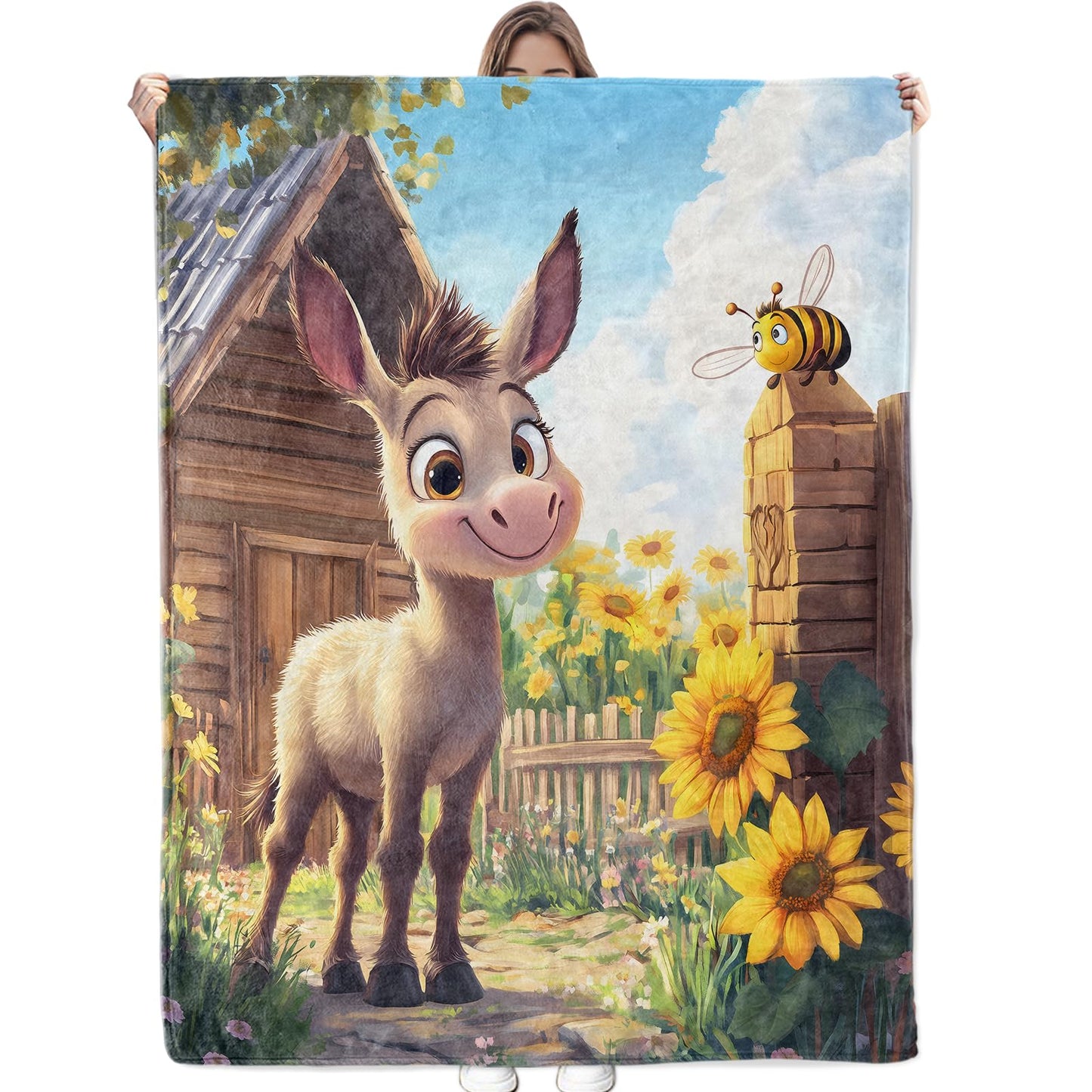 Bidesk Lovely Donkey Blanket Soft Flannel Throw Blanket, Cozy & Warm Yet Lightweight Blankets for Travel, Couch, Bed, for Men Women Adults, Fuzzy Outdoor Comfort Wrap 60"×50"
