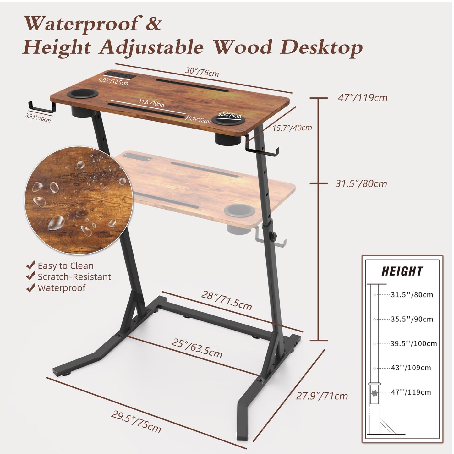 OrigoDeco Indoor Cycling Desk, Adjustable Standing Desk for Walking Pad, Bike Trainer Desk with Power Socket, for Indoor Cycling Treadmill & Office Use, Exercise While Working or Watching TV