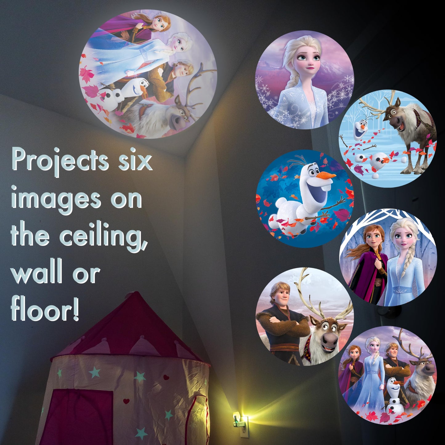 Projectables Disney Frozen Kids LED Night Light Projector, Nightlight Plugs Into Wall with Dusk to Dawn Sensor, Elsa Anna Olaf, Soft Glow for Bedroom Bathroom Nursery Hallway Room Décor, 45028