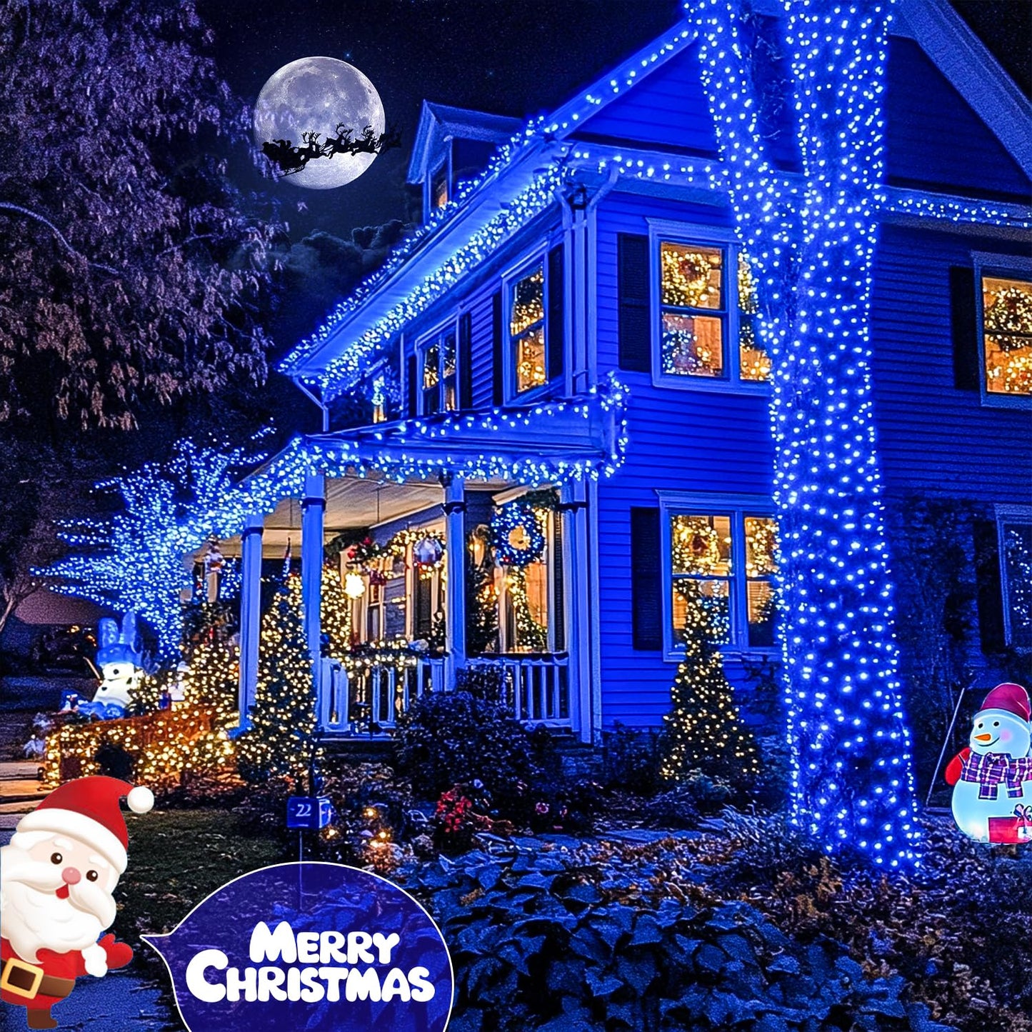 JMEXSUSS 200 LED Blue Christmas Lights Outdoor, Expandable 66ft Blue String Lights Green Wire, 8 Modes Twinkle Xmas Tree Light Plug in for Party Indoor Ceiling Beroom Patio Fence Yard Decor