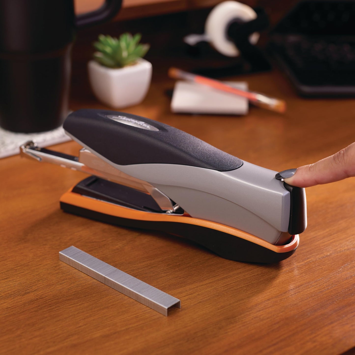 Swingline Stapler, 40 Sheet Capacity, Optima 40, Jam Free, Reduced Effort, Soft Grip, Metal, Orange and Gray (87845)