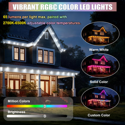 Permanent Outdoor Lights, ASTRAEA 100ft RGBW Smart Eaves Lights with APP & Remote Control, IP67 Waterproof LED Roof Lighting, DIY Scenes Modes for House Roof Decor, Christmas, Party, Holiday and Daily