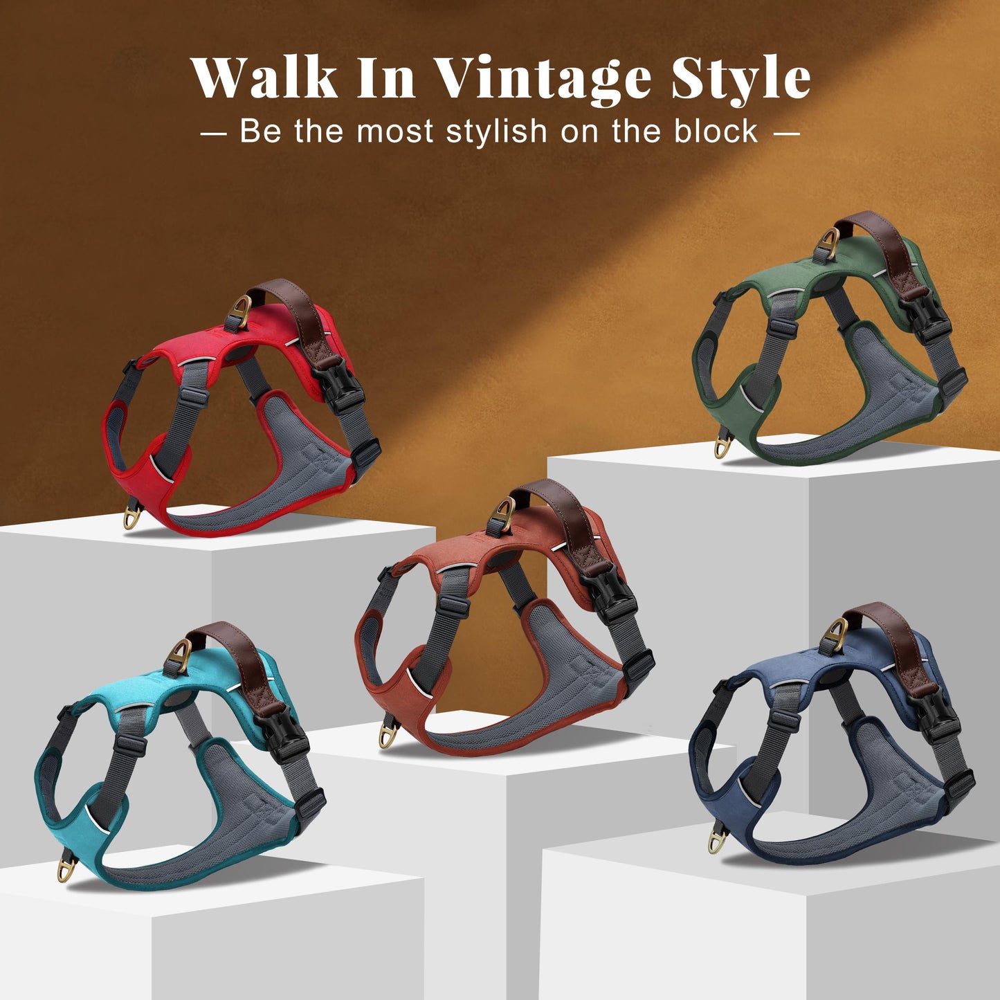Didog No Pull Dog Harness Small Sized Dog,Classic PU Leather Vest for Small Dogs with Easy Control Handle,No Choke Front Clip,Reflective & Adjustable for Walking,Green,Chest 19-24"