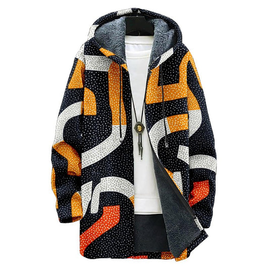 Biacolum Colorful Striped Zip Up Jacket Men Fashion Long Fleece Hooded Lined Zip Up Knit Coat with Pockets Fashion Hoodies Warm Jacket Fitted Cardigan for 2024 Winter,2XL