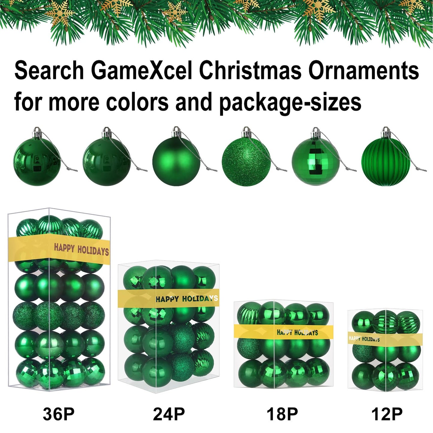 Emerald Green 3.2" Large Christmas Balls - Christmas Tree Decoration Ornaments Shatterproof Hanging Balls for Birthday St. Patrick's Day Easter Mardi Gras Holiday Wedding Decorations Set of 18pcs