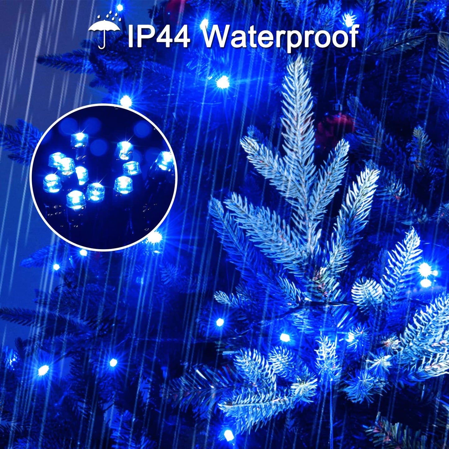 JMEXSUSS 200 LED Blue Christmas Lights Outdoor, Expandable 66ft Blue String Lights Green Wire, 8 Modes Twinkle Xmas Tree Light Plug in for Party Indoor Ceiling Beroom Patio Fence Yard Decor
