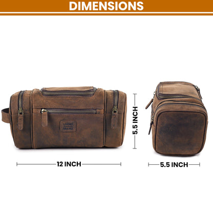 LEATHER VILLAGE Genuine Leather Travel Dopp Kit for Men & Women – Large Capacity Hanging Toiletry Bag with Water-Resistant Lining – Ideal for Travel, Grooming & Gym - Brown