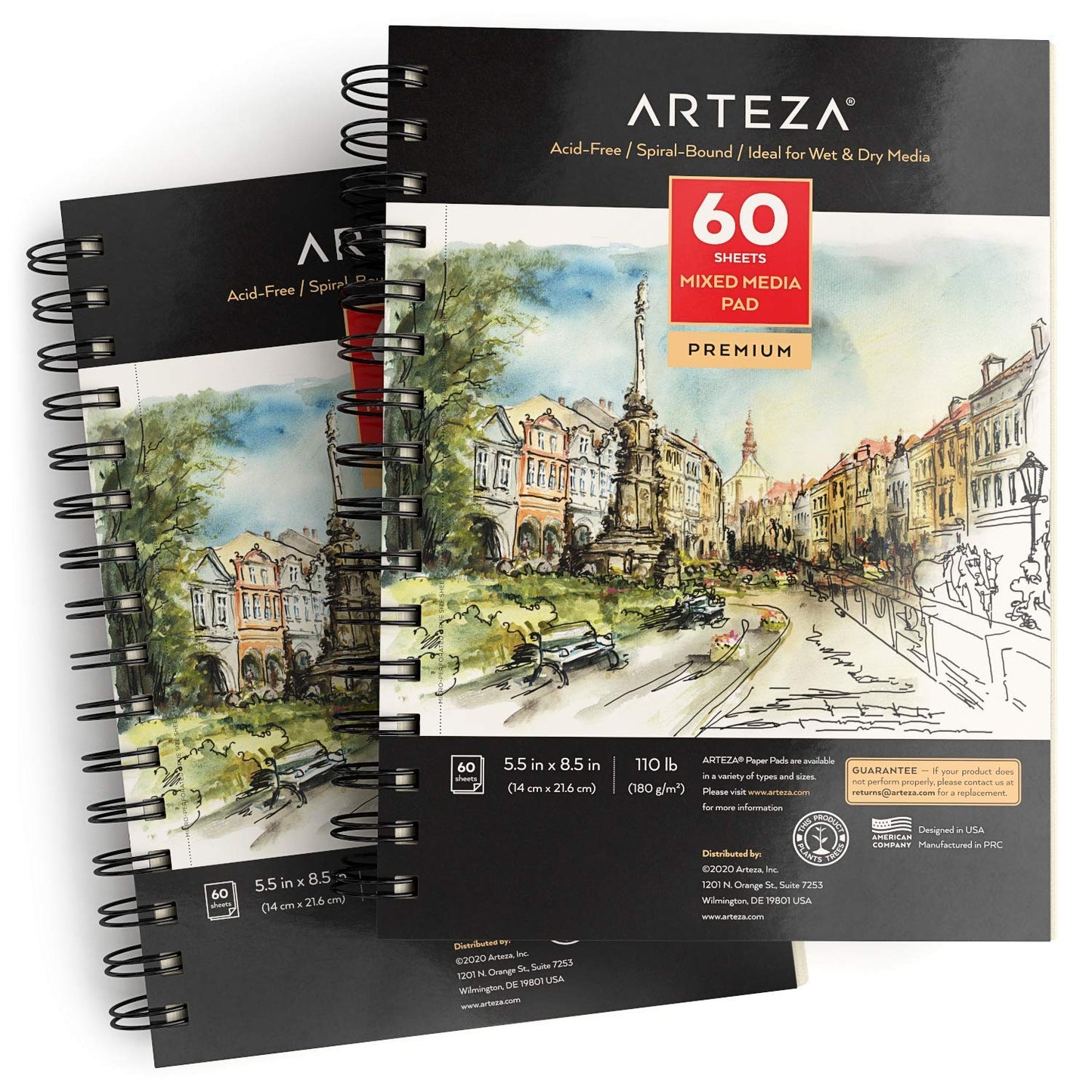 ARTEZA Mixed Media Sketchbook, 5.5 x 8.5 Inches, Pack of 1, 60 Sheets, Micro-Perforated Spiral-Bound Paper Pad for Wet and Dry Media