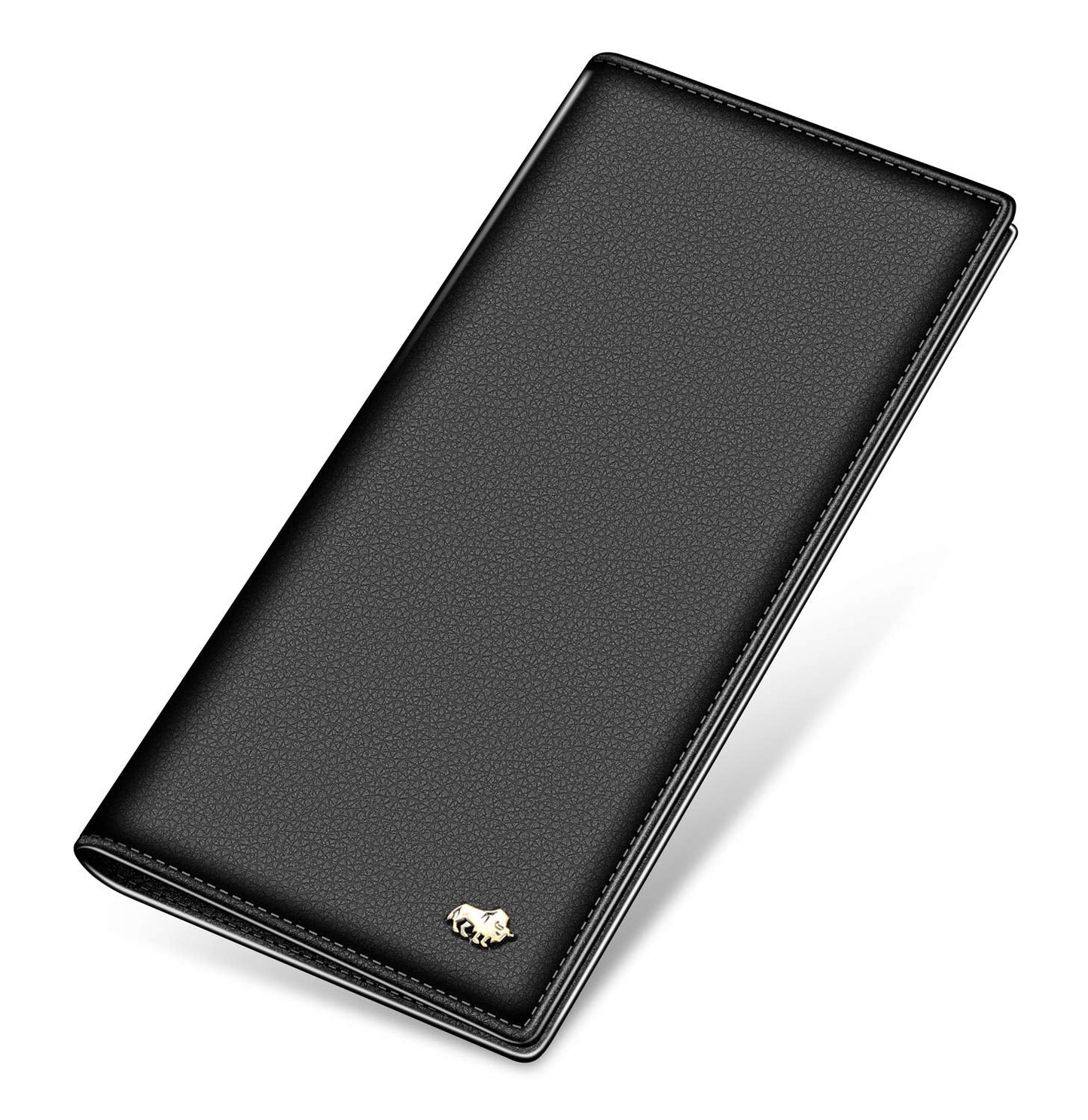 BISON DENIM RFID Bifold Wallets Slim Credit Card Wallet Real Leather Mens Long Wallet with Zipper Coin Pocket