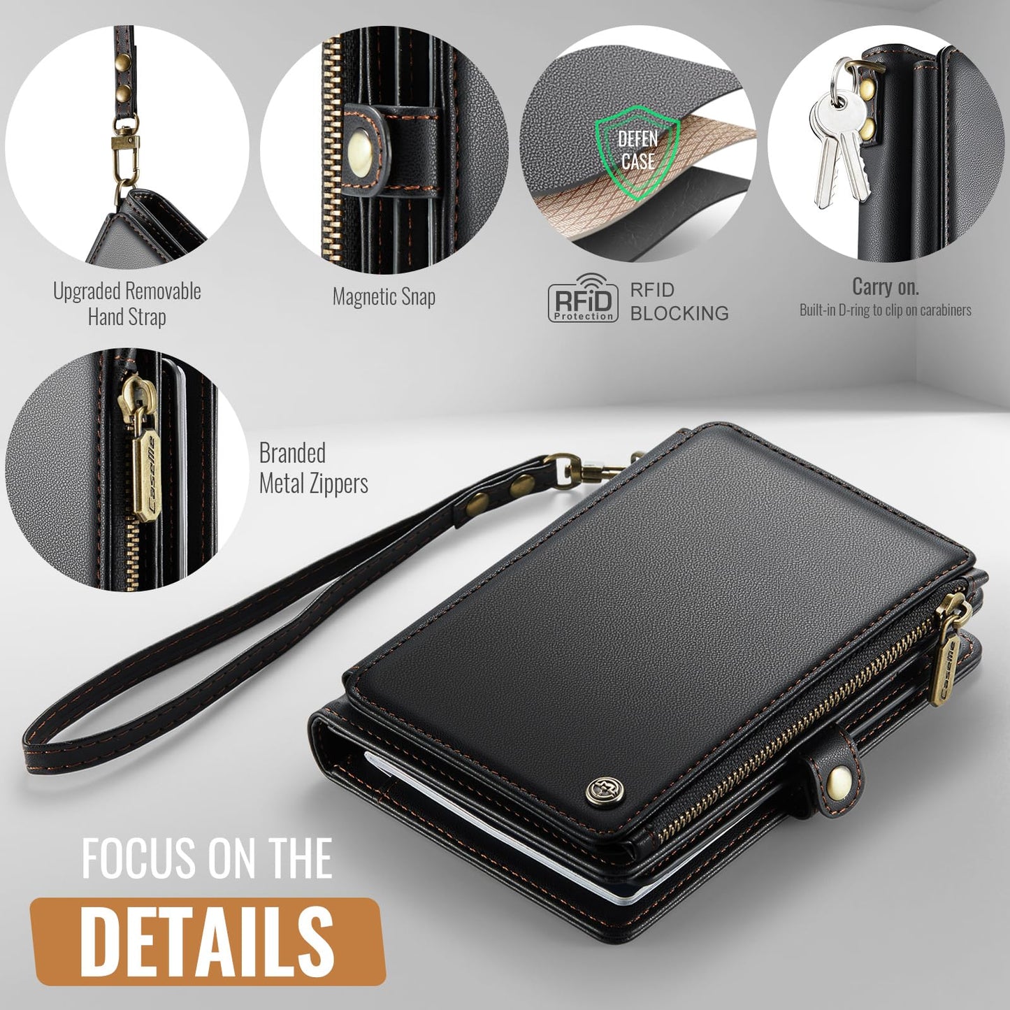 Passport Holder Wallet, 12 Card Slots RFID Blocking Travel Organizer, Zippered Coin Pocket & Detachable Wrist Strap Secure AMagnetic Closure Passport Case for Men & Women (Black)