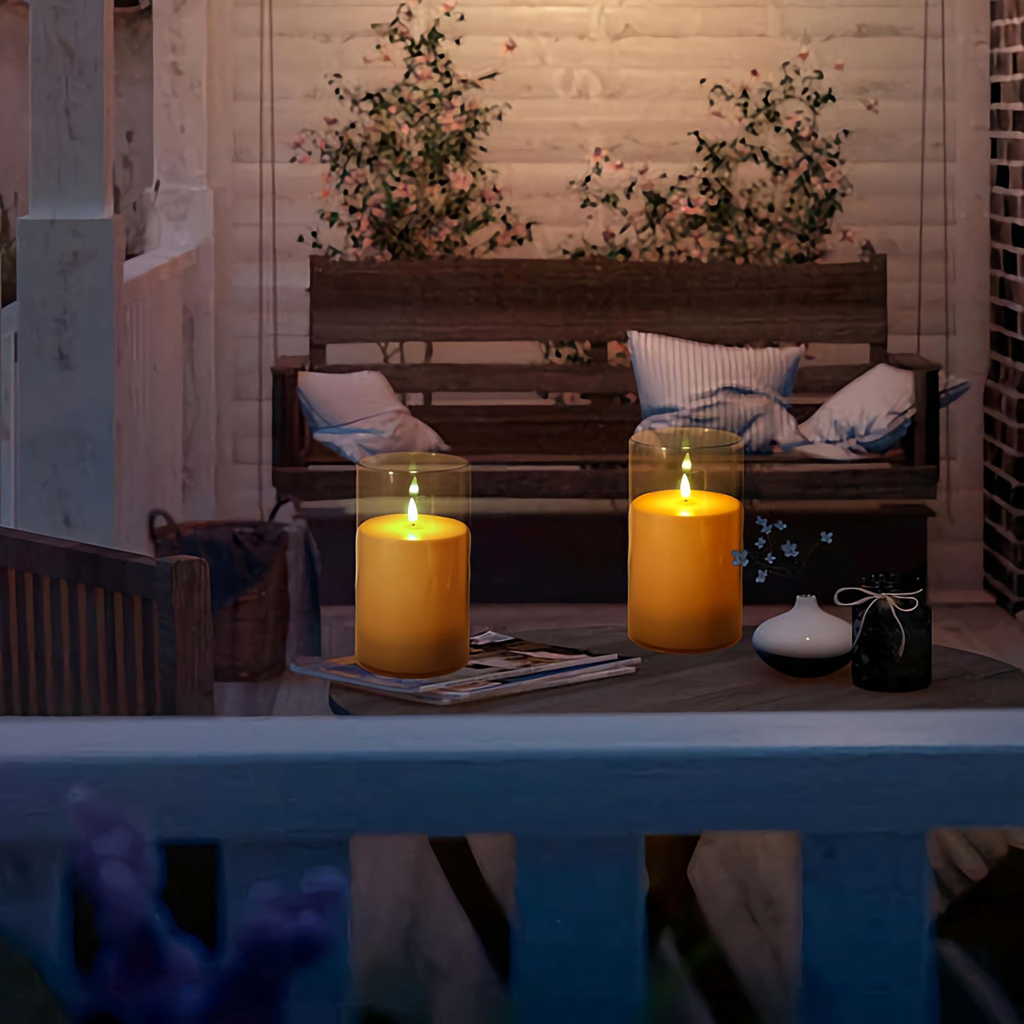 NICEME 7" x 4" Large Waterproof Outdoor Flameless Candles with Remote Control and Timer, Acrylic Outdoor Flickering Candles Battery Operated for Indoor Outdoor Lanterns Patio Porch, Long Lasting 2PCS