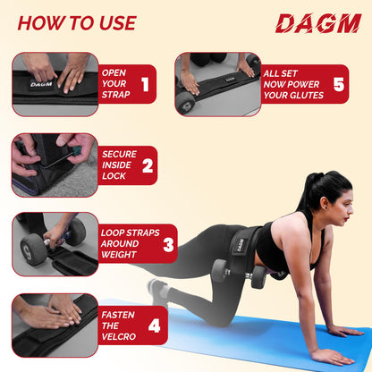 DAGM Hip Thrust Belt for Dumbbells Heavy Weights – Adjustable Glute Workout Belt for Women, Non-Slip Booty Hip Thrust Training Belt for Home Gym, Squats & Glute Bridge Exercises Holds Up to 500 lbs (Black, Loop)