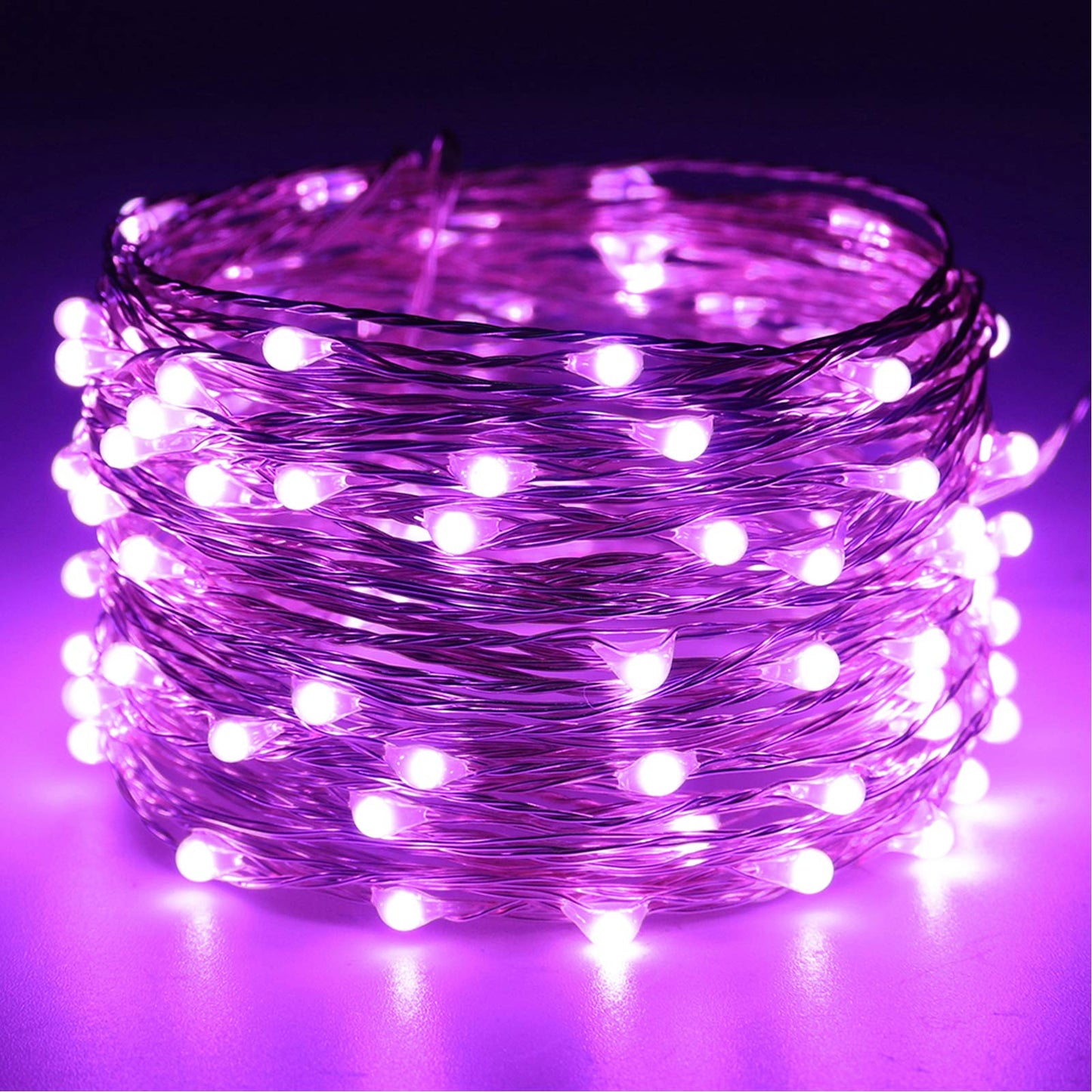 RUICHEN Dimmable Purple Fairy Lights Plug in, 33 Ft 100 LED Twinkle String Lights with Remote, Waterproof Silver Wire Lights for Christmas Halloween Party Bedroom Patio Garden