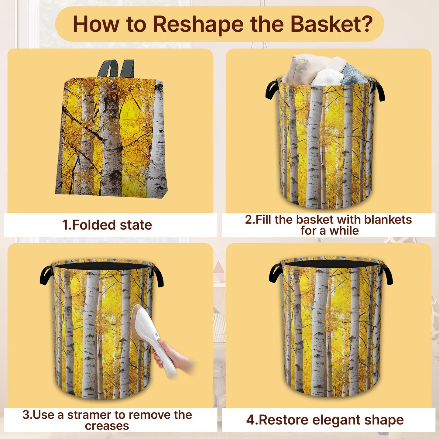 Laundry Hamper Foldable with Handles,Aspen Tree Leaves Oxford Cloth Basket,Large Capacity Storage Organizer for Bedroom Bathroom Dorm Room