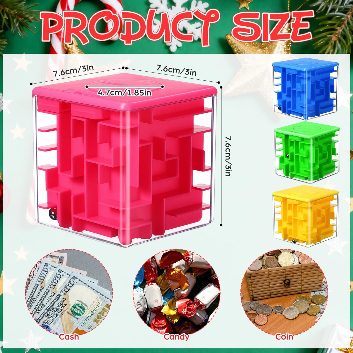 4 Pcs Money Box for Cash Gift Stocking Stuffers Plastic Cash Money Maze Puzzle Box for Adults Christmas Birthday Party Favors (Blue)
