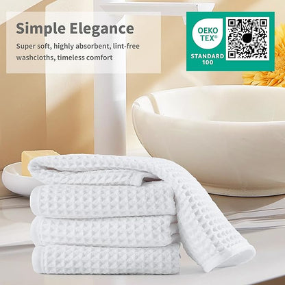 Microfiber Waffle Face Towels, 4 Pieces, Fast Drying, Lint Free 430 GSM