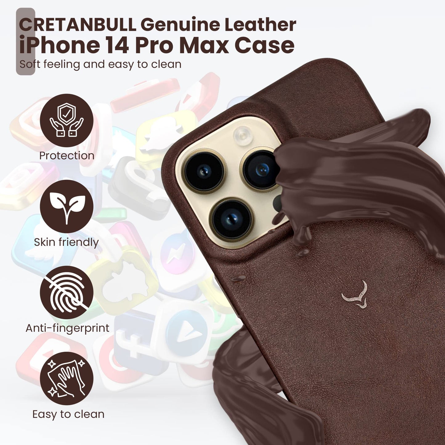 Cretanbull Handcrafted iPhone 14 Pro Max Genuine Leather Case Compatible with MagSafe - Oil Waxed Full Grain Anti-Scratch Leather Case - Shockproof, (Espresso)