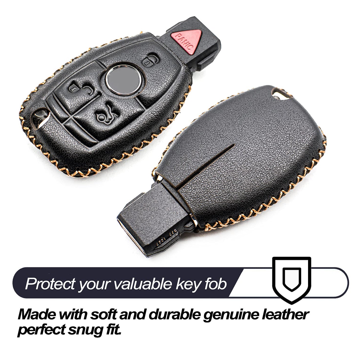 MECHCOS Compatible with Mercedes Benz C E S M CLS CLK G GL Class Smart 3 or 4 Buttons Leather Keyless Entry Remote Control Key Fob Cover Case Protector Accessories, Black