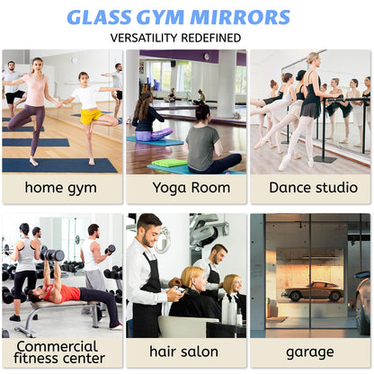 BOOLUU 2 PCS Tempered Glass Home Gym Mirror 48 x 24 Inch (Each), Full Length Wall Mounted & Frameless Full Mirror for Gym, Yoga Studio, Dancing Studio