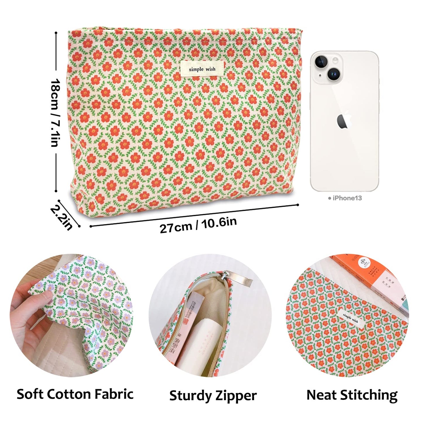 STARDW Aesthetic Floral Makeup Bag Cute Small Cosmetic Bags for Women Girls, Travel Toiletry Bag Large Capacity Zipper Makeup Pouch, Purse Organizer Pouches (Red Floral)