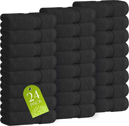 White Classic Wealuxe Black Washcloths 24 Pack