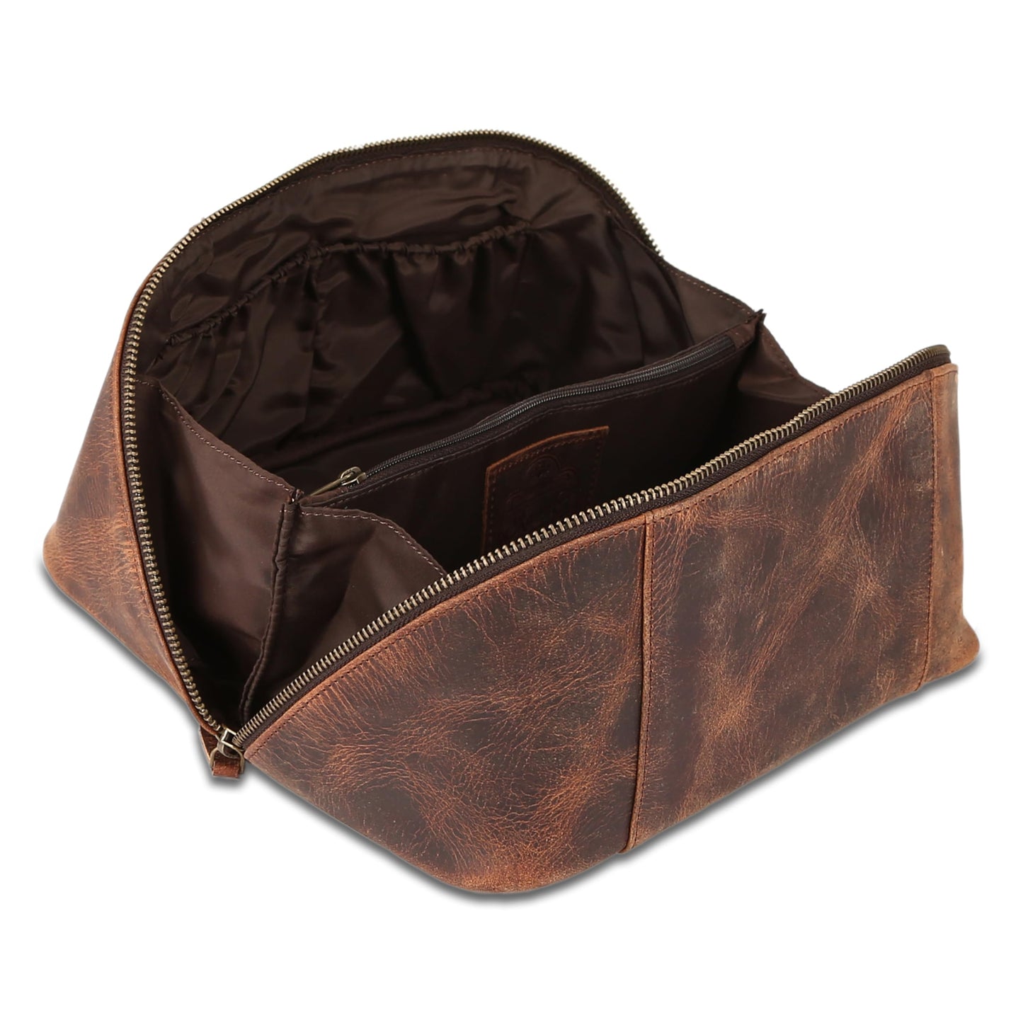 KomalC Luxury Leather Men’s Toiletry Travel Bag – Handmade Shaving Kit with Waterproof Interior, Spacious Storage & Carry Handle – leather travel Kit Bag for Men & Women (Dark Brown)