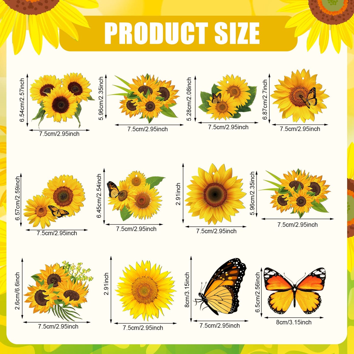 Qunclay 36 Pcs Sunflower Tree Decorations Summer Wooden Ornaments Spring Yellow Flower Butterfly Hanging Ornament Summer Sunflower Wood Pendant with Rope for Small Tree Home Party Decor