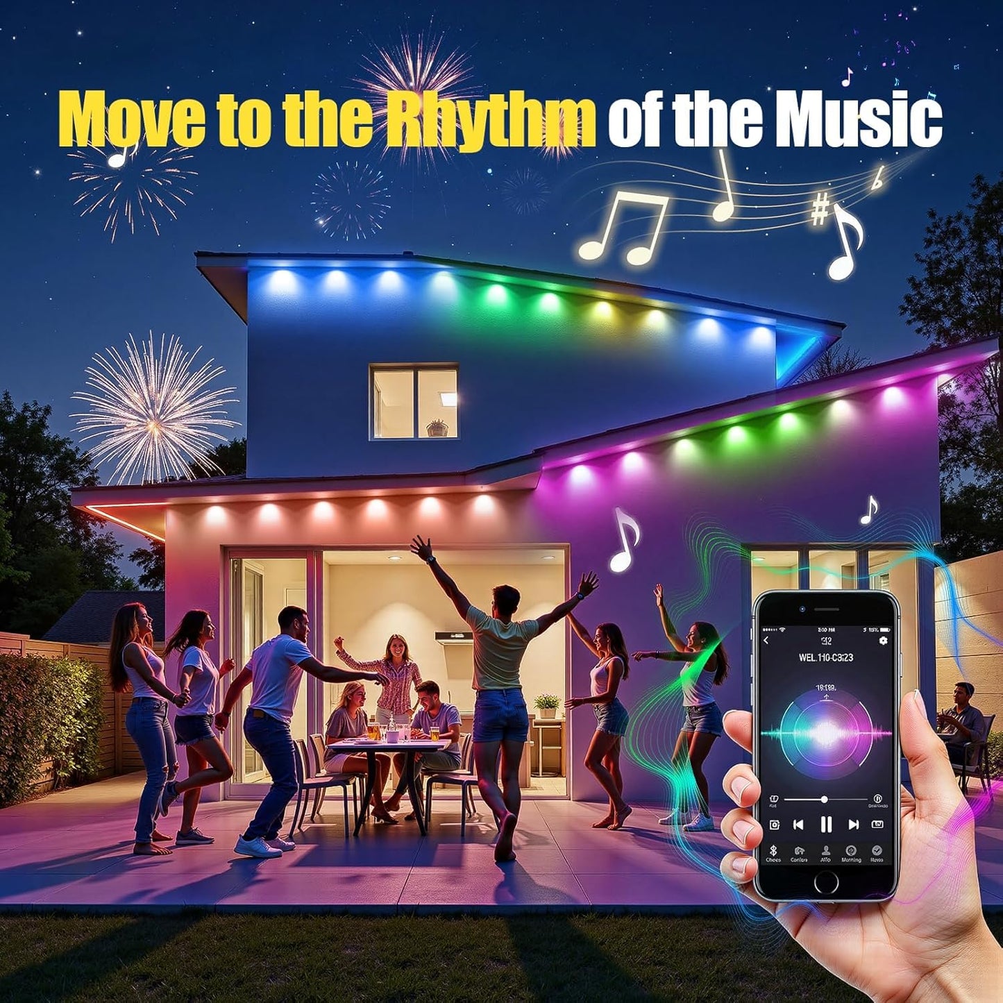 Permanent Outdoor Lights,50ft RGB + IC Smart LED Eaves Lights with App & Remote Control, IP67 Waterproof,for Christmas and All Holiday Decor,Daily and Accent Lighting,House Roof and Garden Lighting